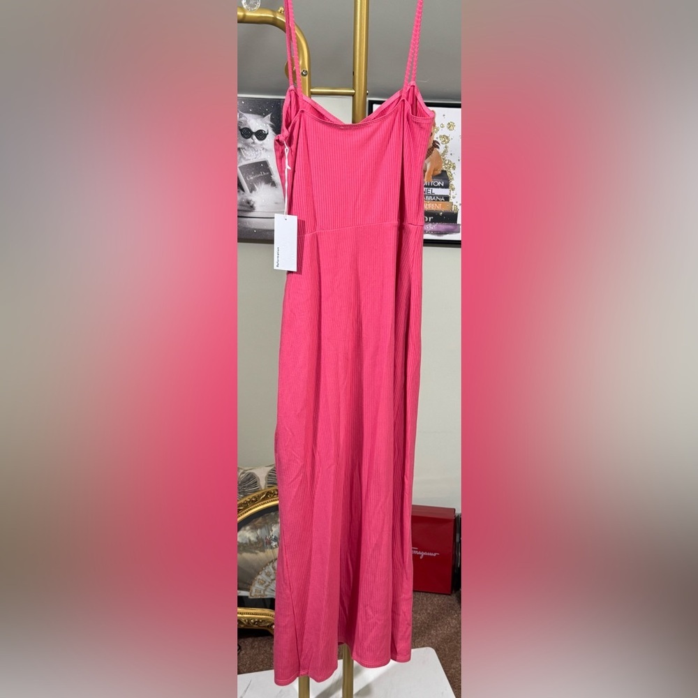 NWT Reformation Formosa Hot Pink Maxi Dress Spaghetti Straps Ruched Side Slit - Picture 4 of 11